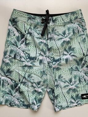 O’Neill Sz 27 (14) Board Shorts/Swim Trunks, Green Tropical